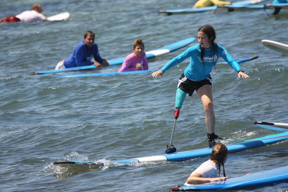 a group of people on surfboards in the water