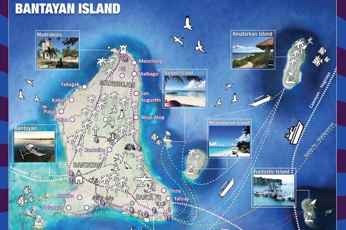 a map of bantayan island with pictures on it