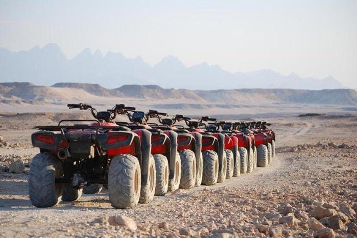 un rând de ATV-uri parcate în deșert