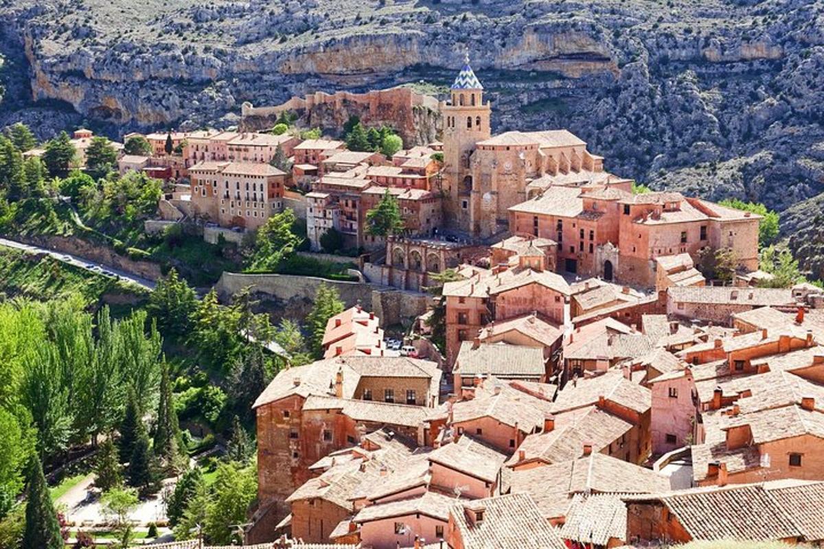 μια επισκόπηση ενός χωριού με ένα βουνό στο βάθος