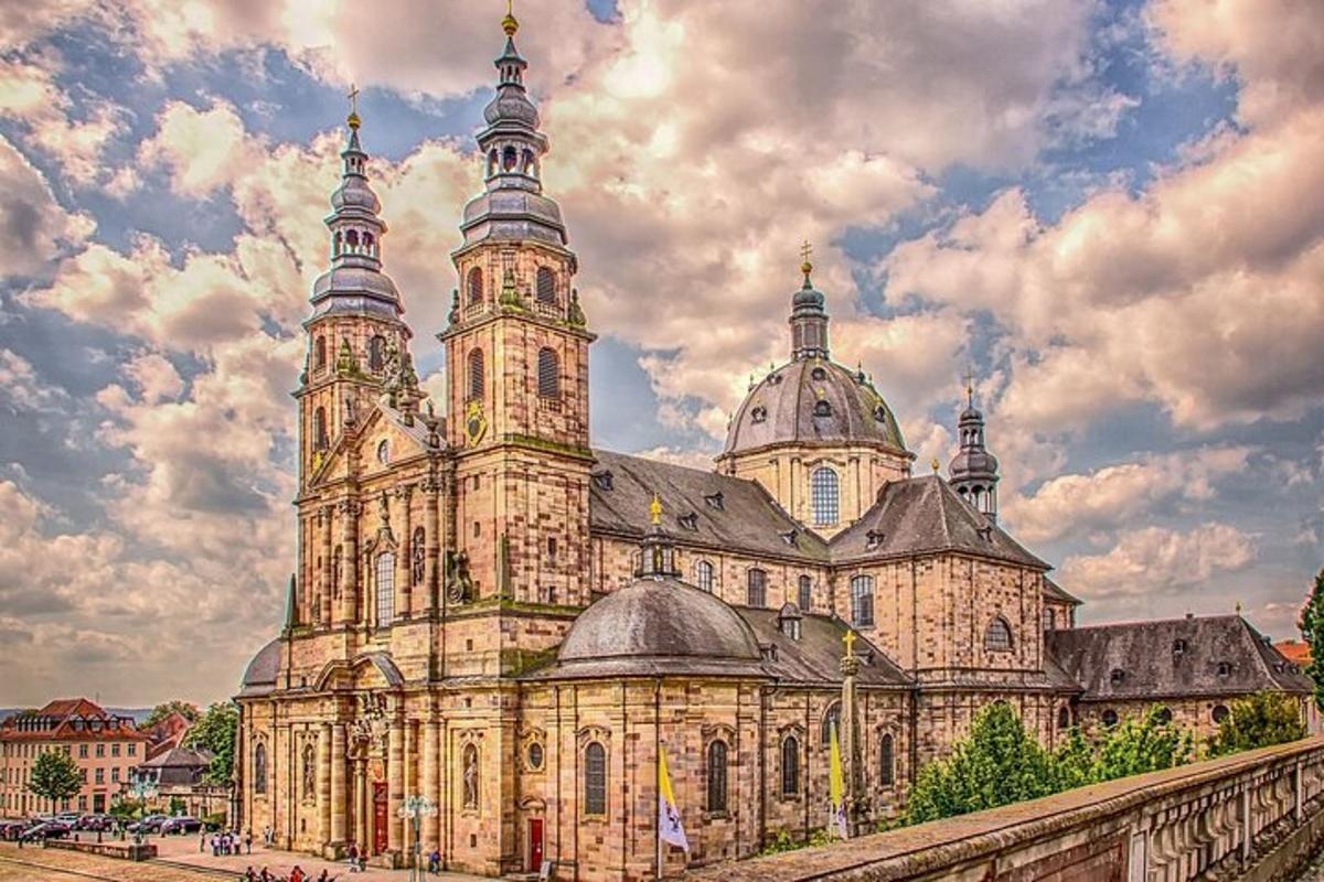 a large building with two towers on top of it