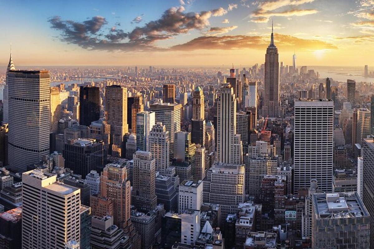 an aerial view of a large city with skyscrapers