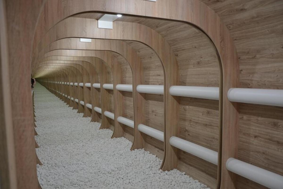 an archway in a building with wood