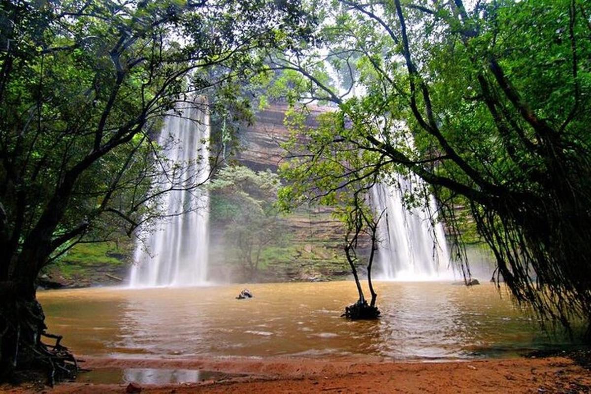 un bassal d'aigua davant d'una cascada