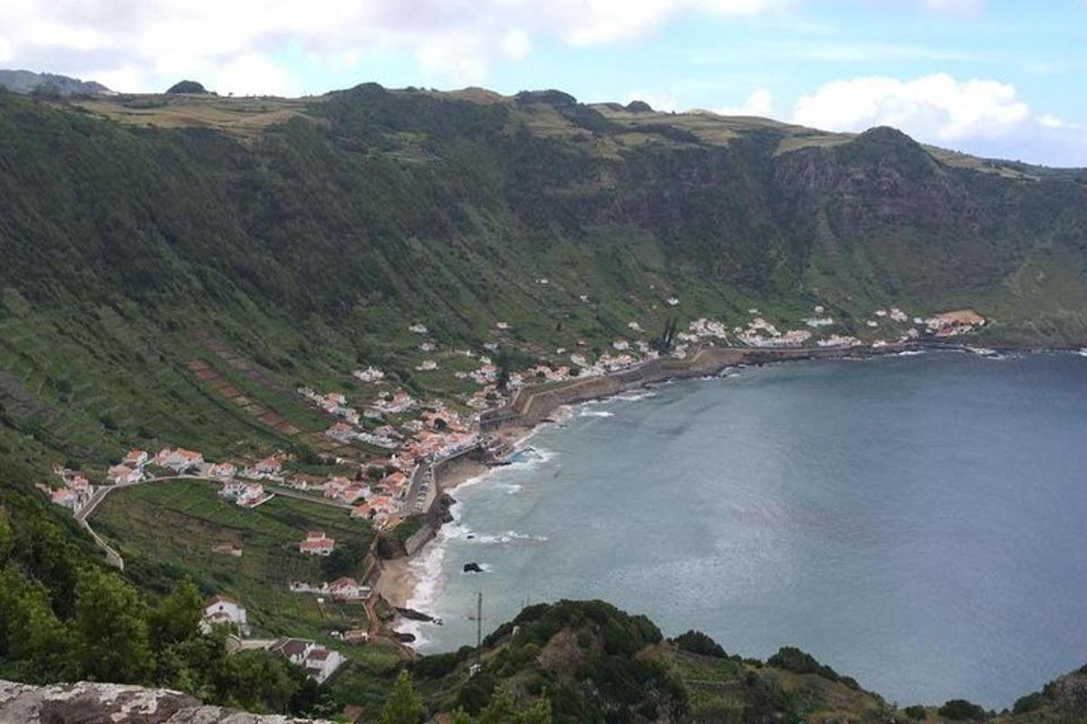 an aerial view of a beach on a mountain