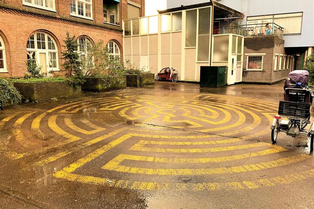 a spiral pattern on the floor of a building