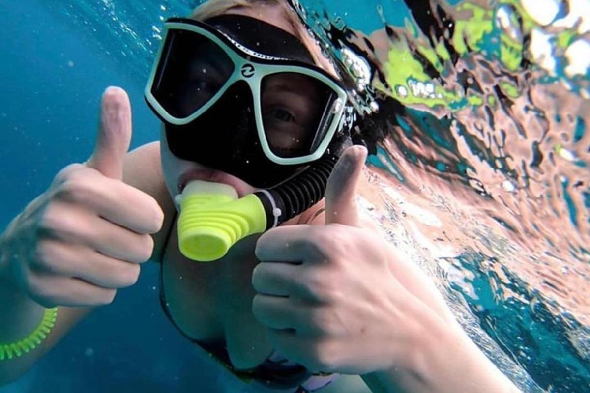 a person in the water with a diving mask and a pipe