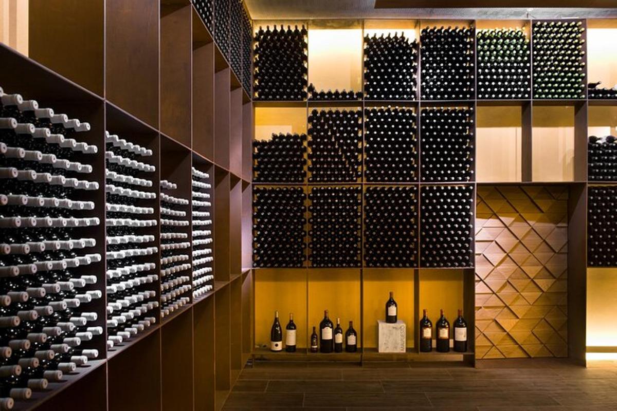 a wine cellar with a bunch of wine bottles