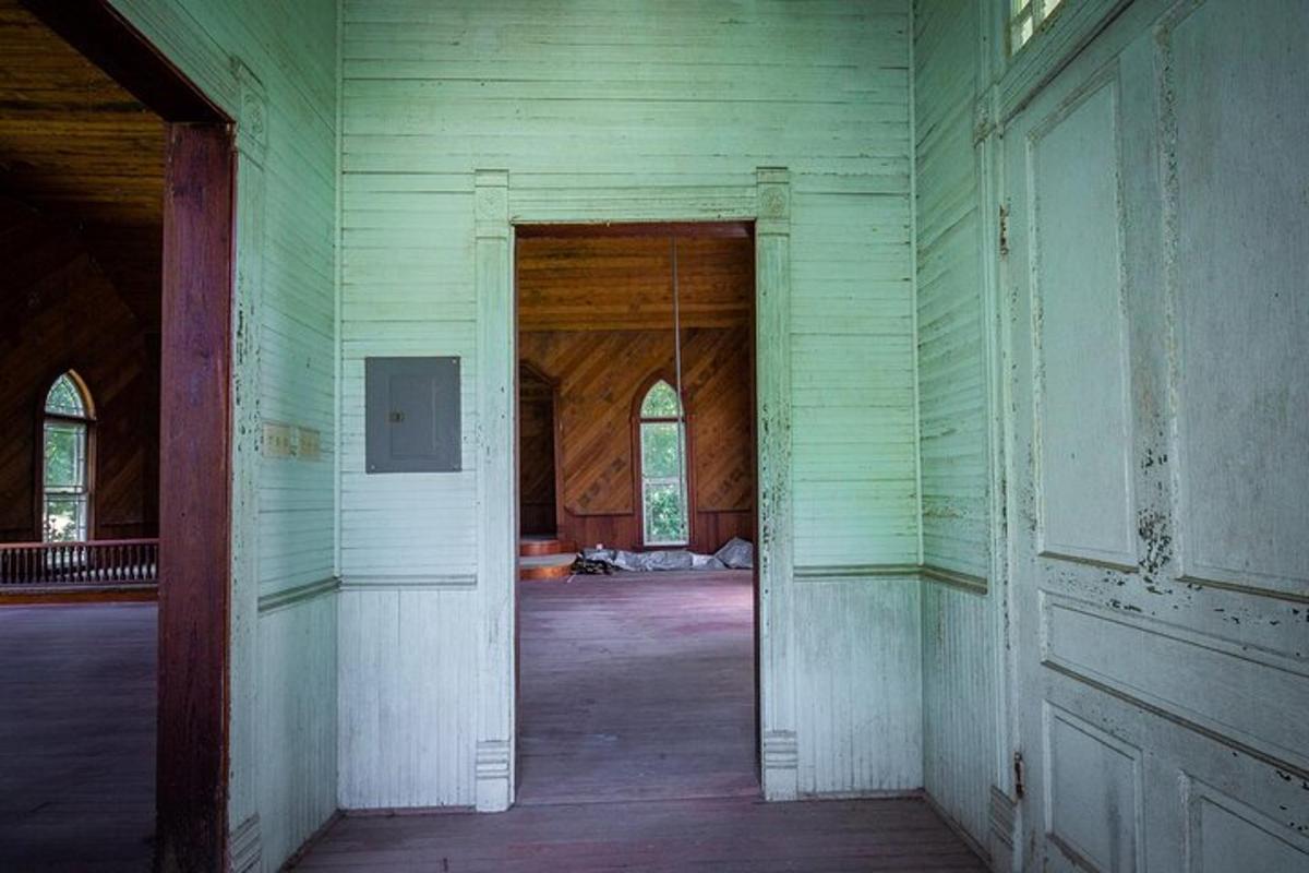 an empty room in an old building