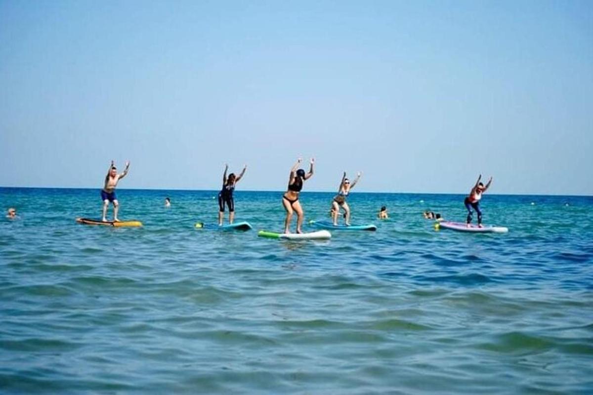 a group of people on surfboards in the water