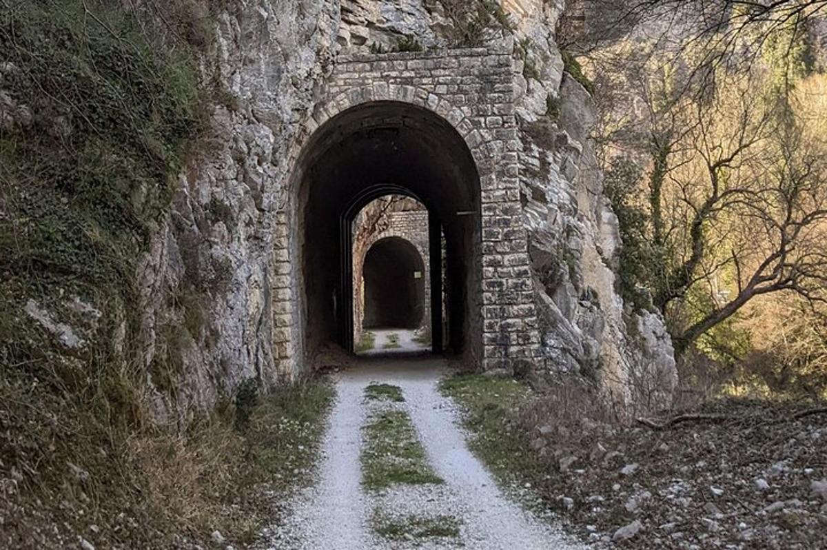 un túnel en una paret de pedra amb un camí de terra