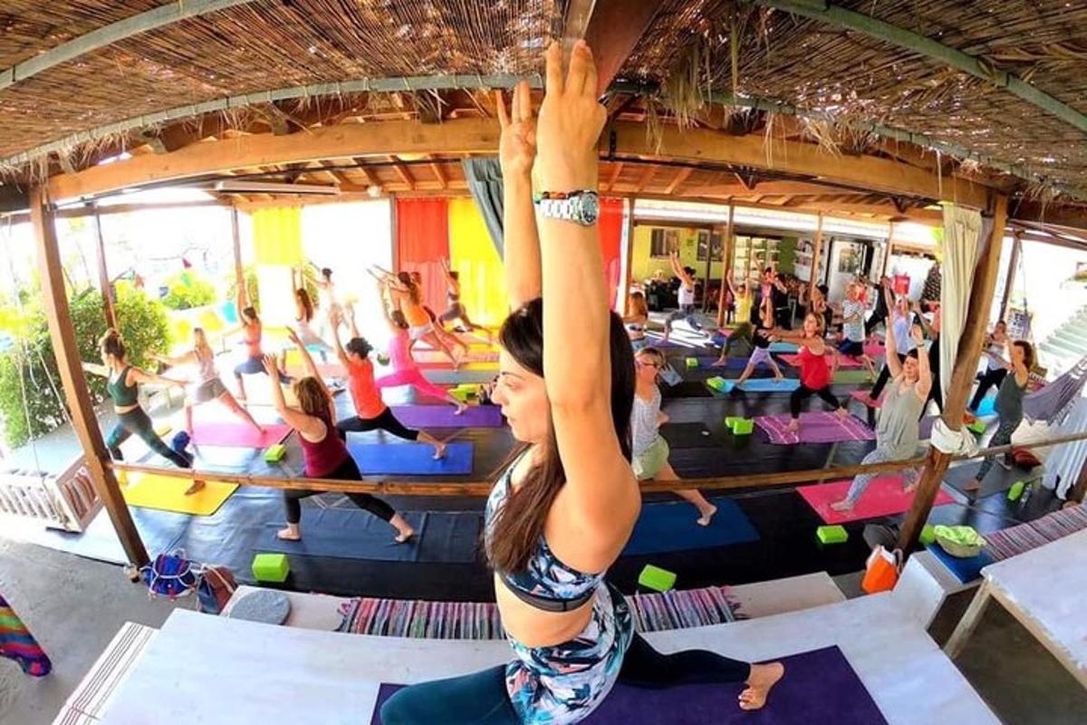 a group of people in a yoga class