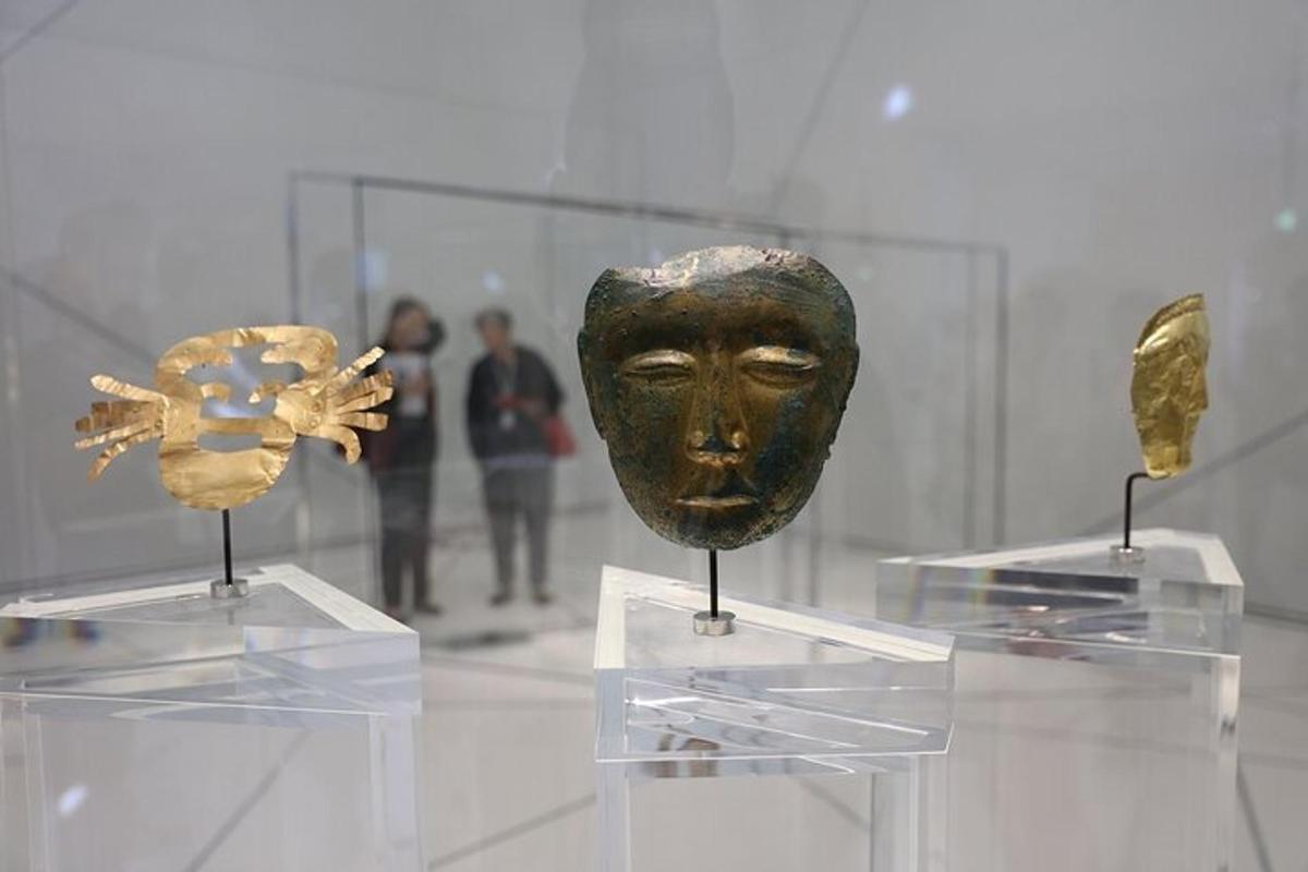 a group of artifacts on display in a museum