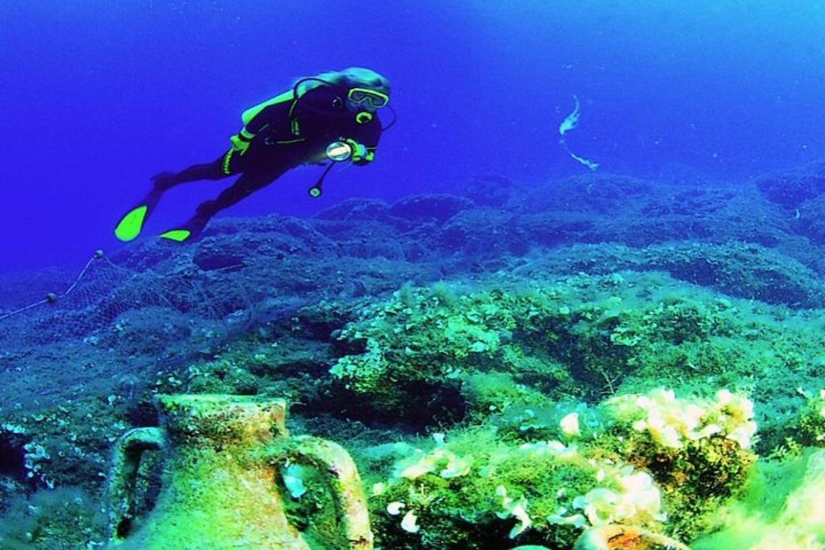 a person is diving over a coral reef