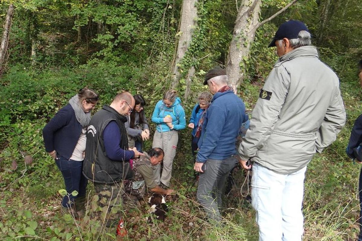 un gruppo di persone in piedi nel bosco