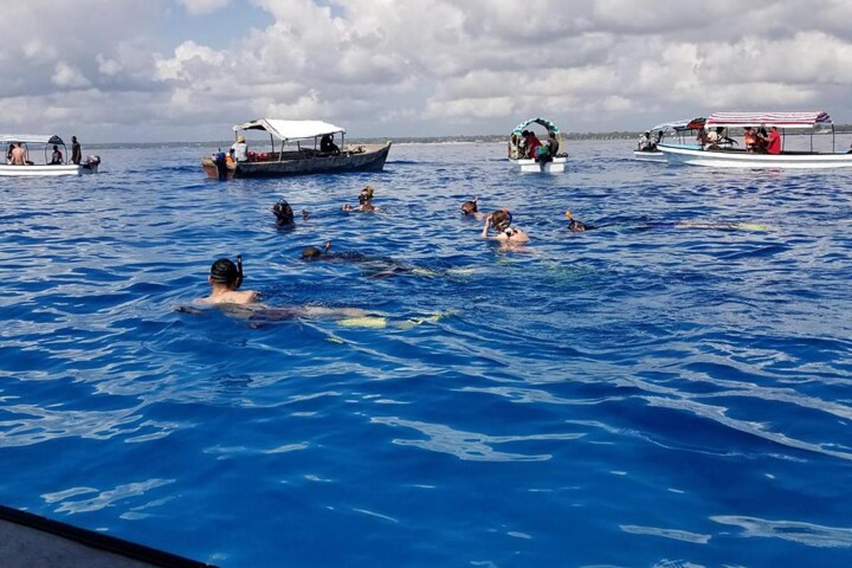 a group of people in the water with boats