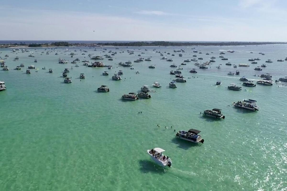 a large group of boats in a large body of water