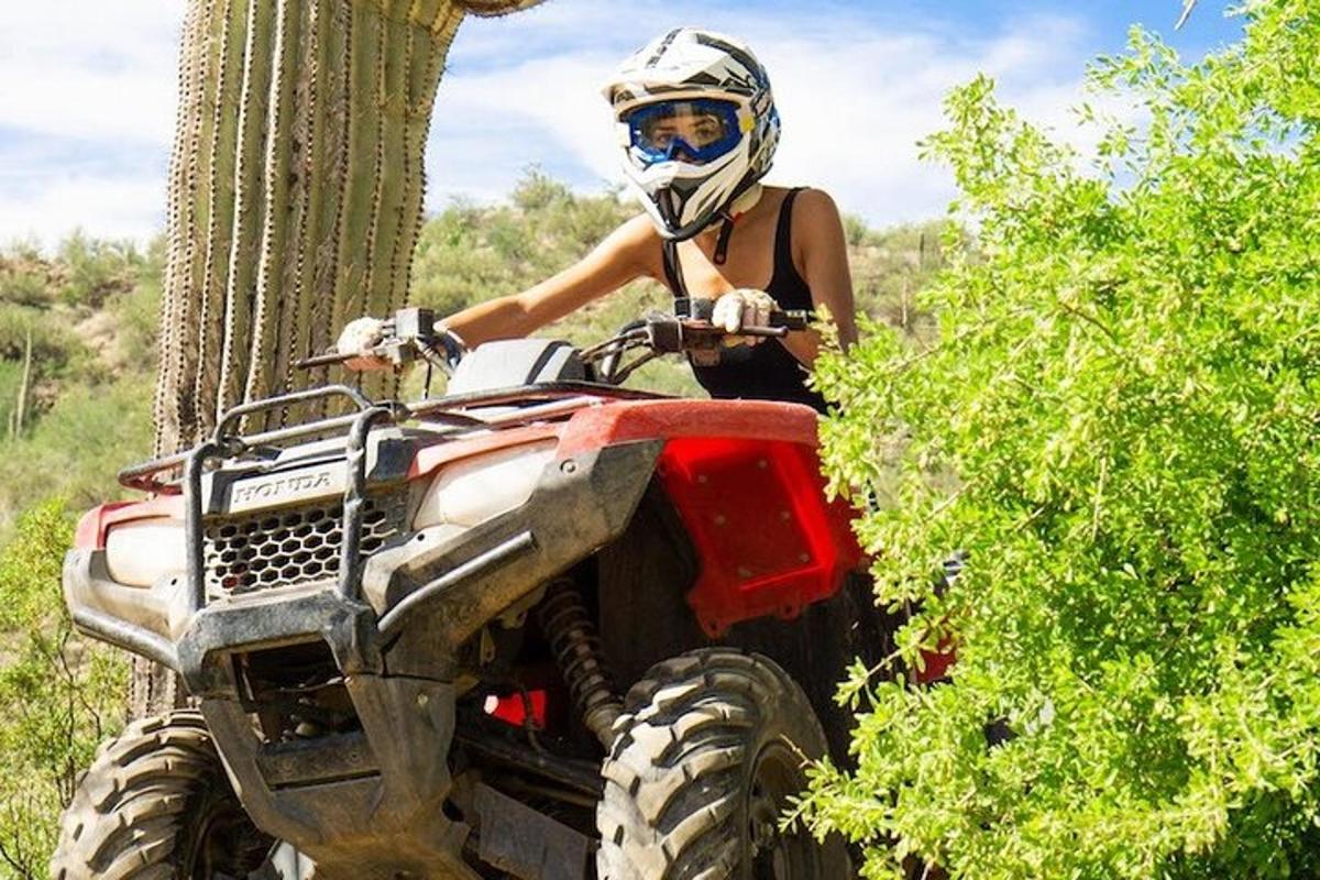 una persona en un quad davant d'un arbre