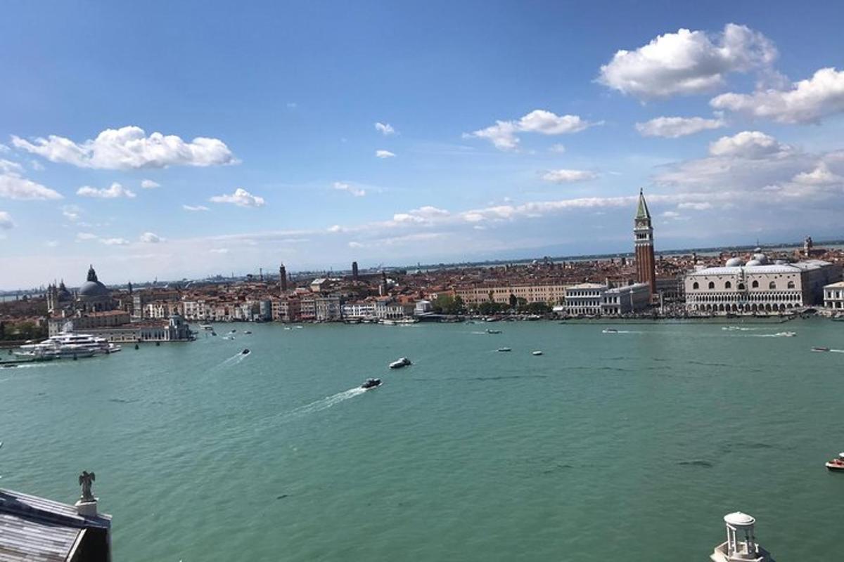 a view of a large body of water with boats