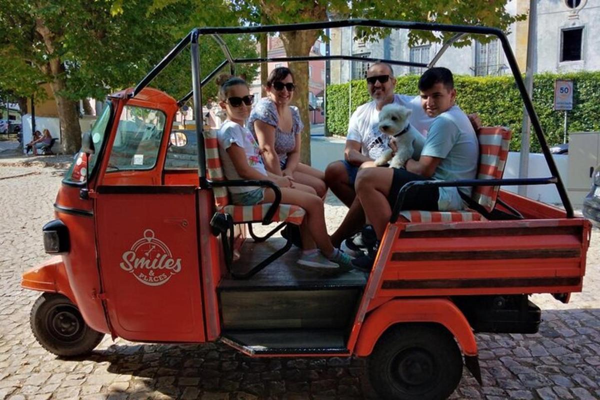 skupina ljudi, ki sedijo na zadnji strani golfskega vozička