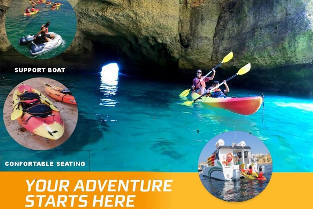 một nhóm người chèo thuyền kayak trong hang động