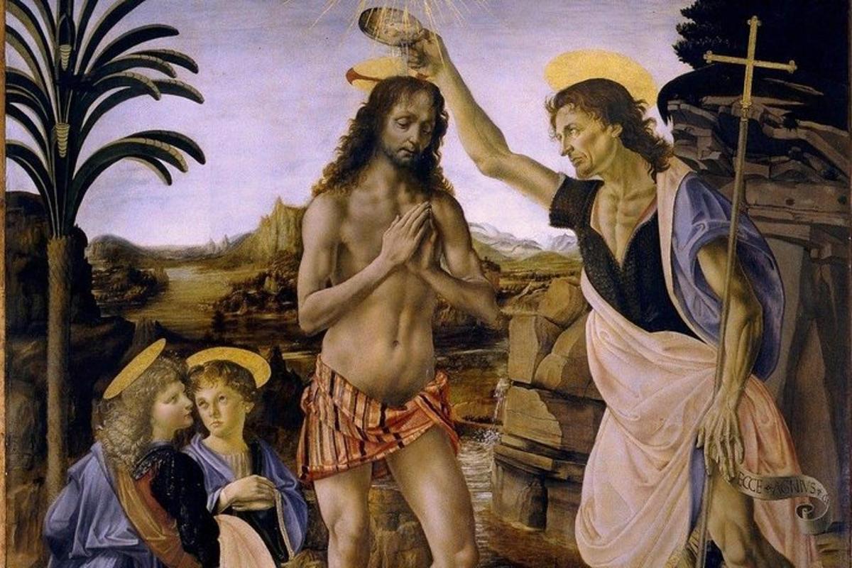 une peinture d'un homme debout à côté d'un prophète