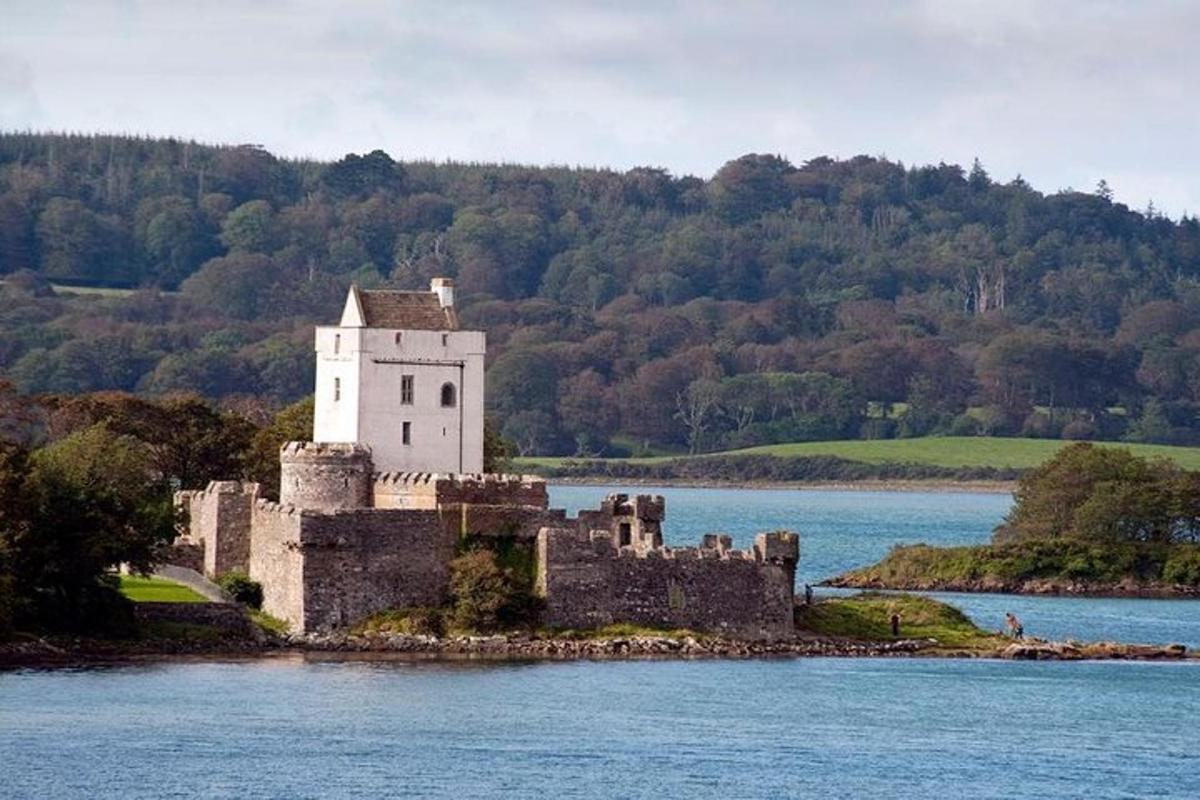 a castle on an island in a body of water