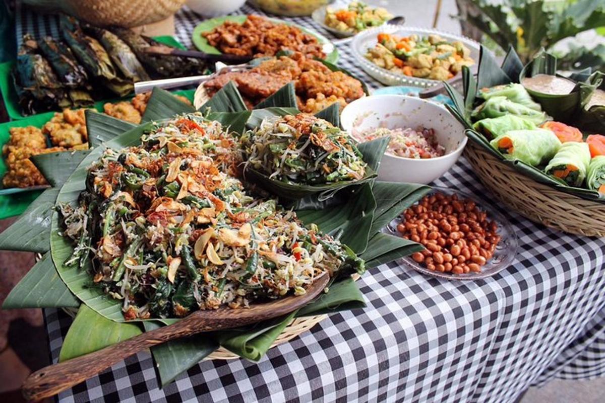 a buffet of food on a table with plates of food