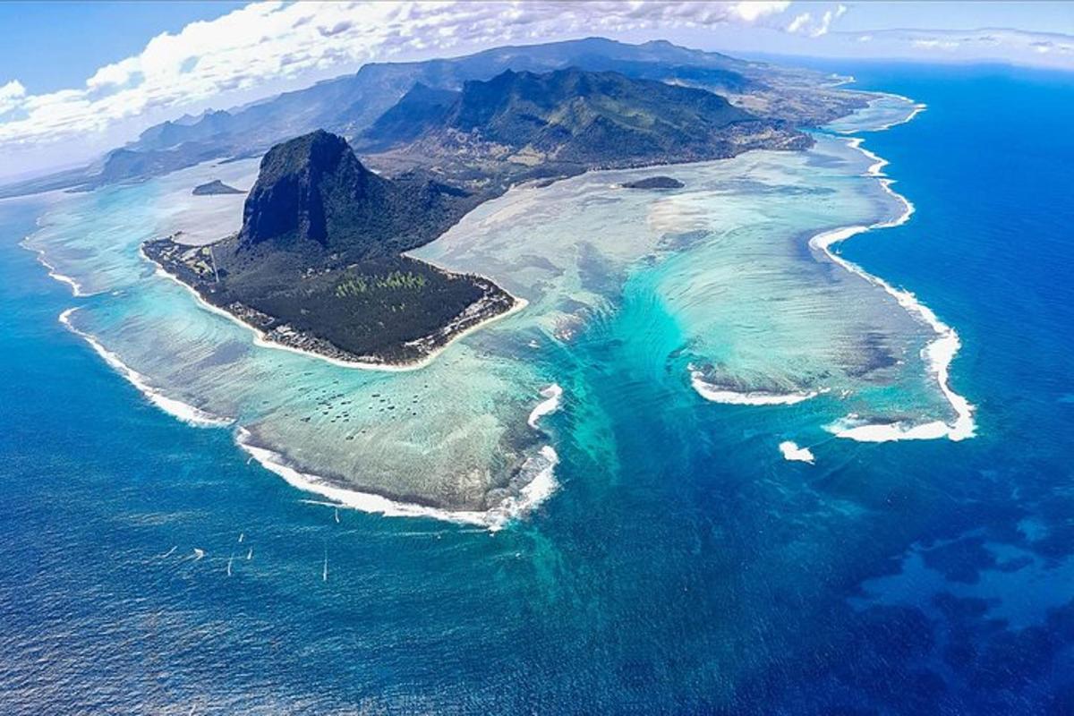 an aerial view of an island in the ocean