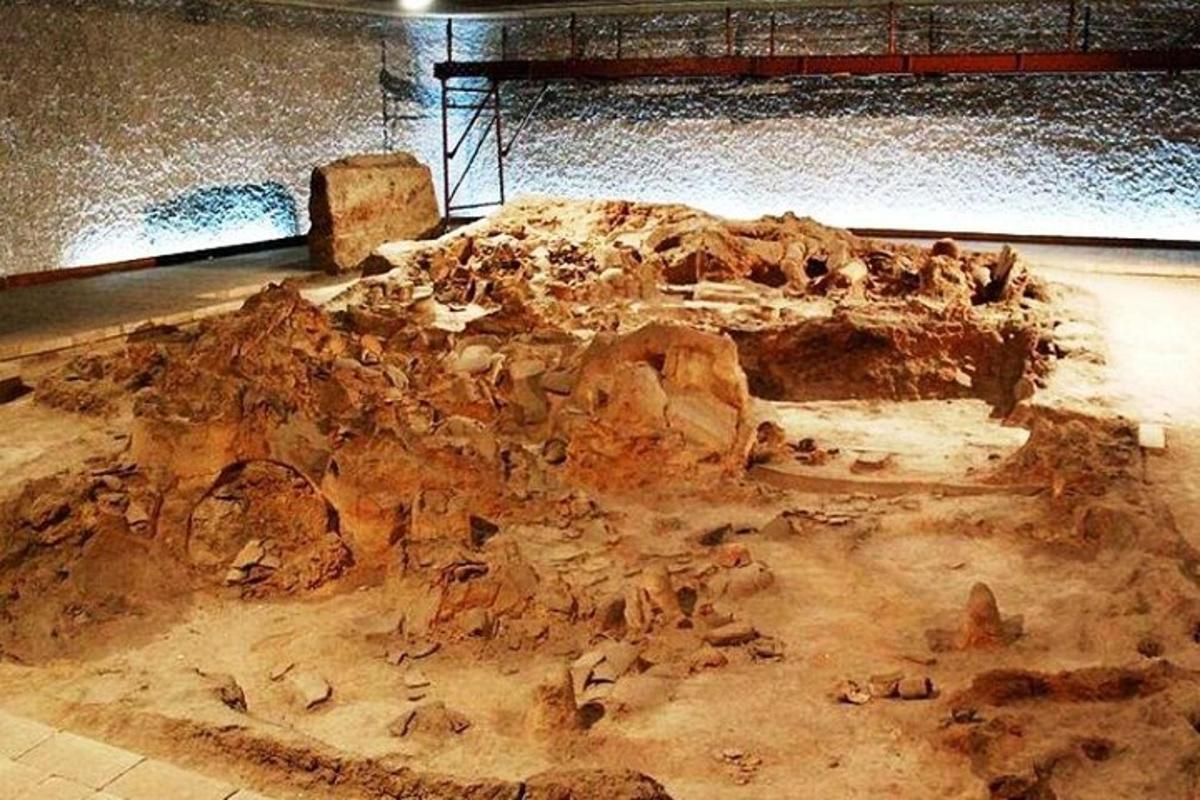 ένας μεγάλος σχηματισμός βράχων σε ένα δωμάτιο