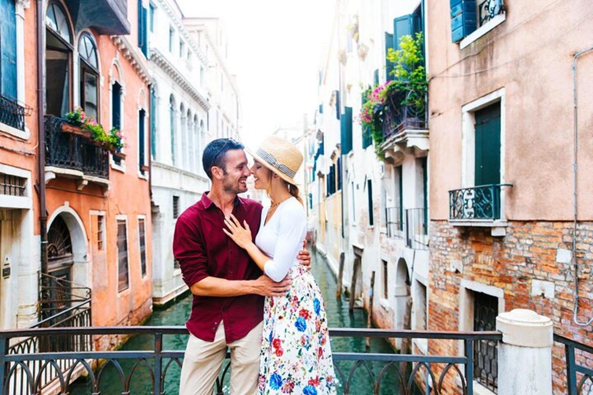 a man and woman standing next to each other in an alley