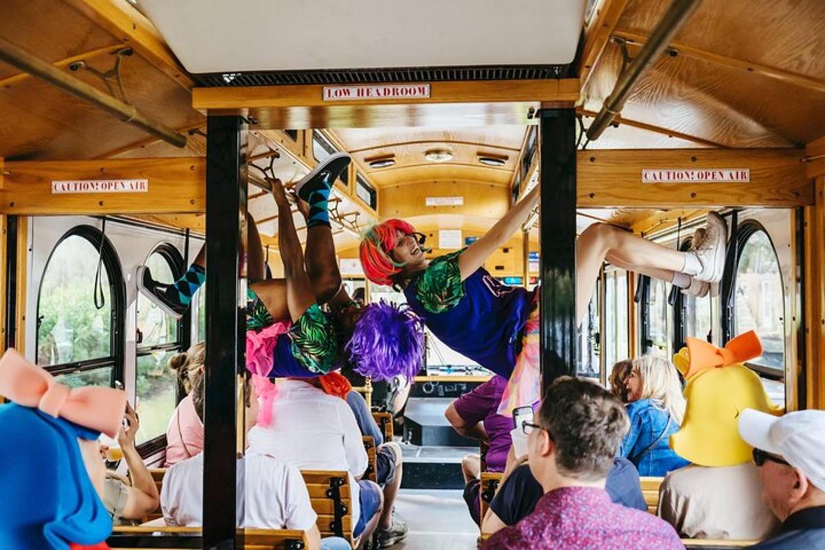 a group of people riding on a bus