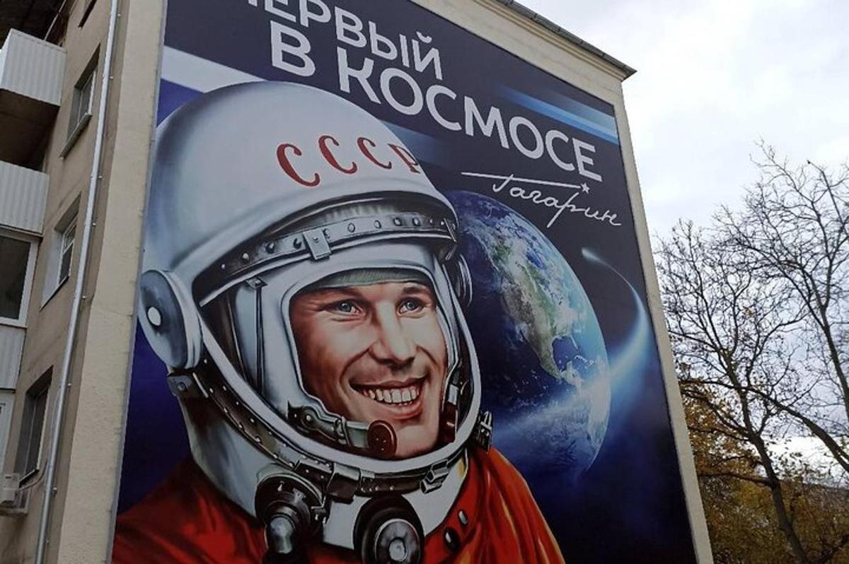 a sign with a picture of a man in a spacesuit