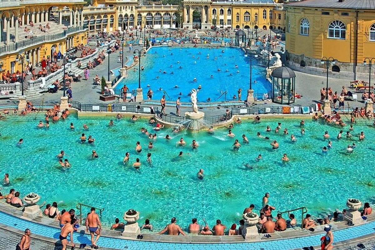 a crowd of people in a large swimming pool