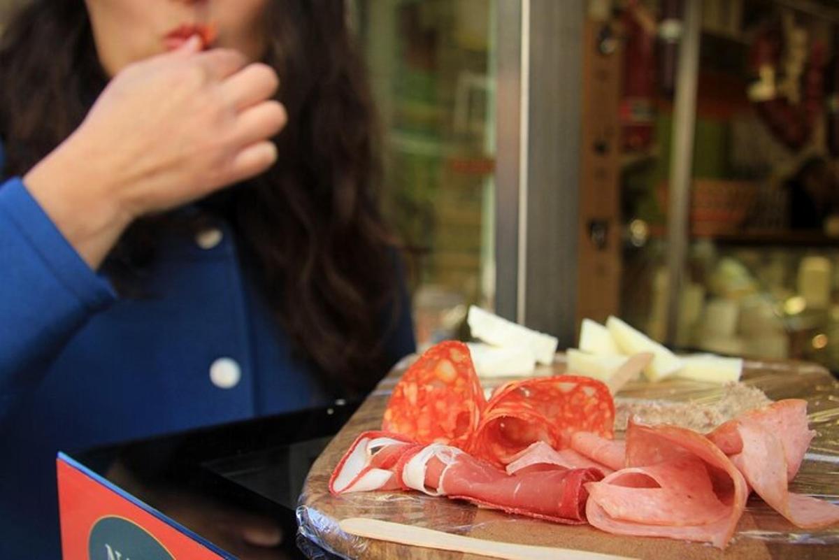 a woman is eating food on a table