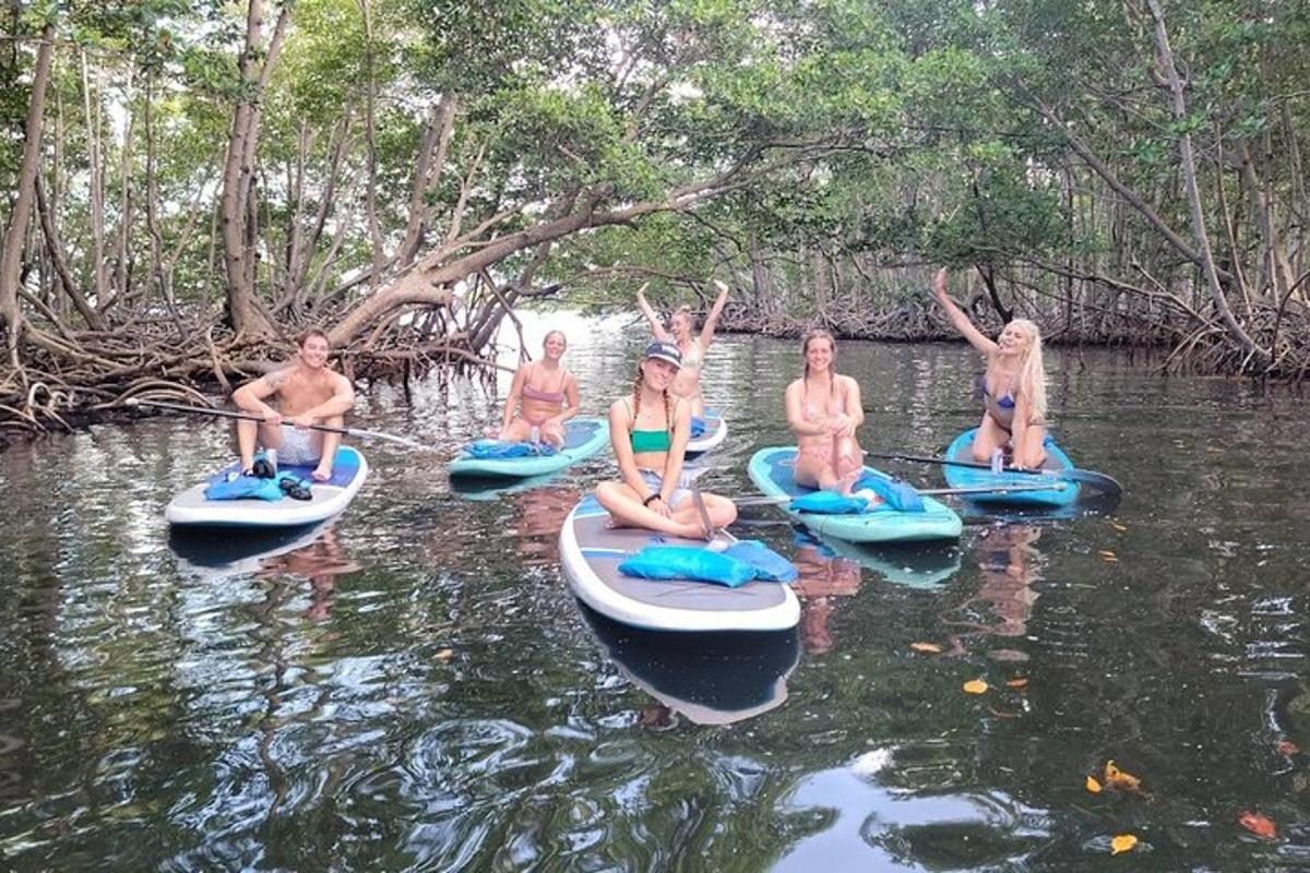 un groupe de personnes assises sur des kayaks dans l'eau