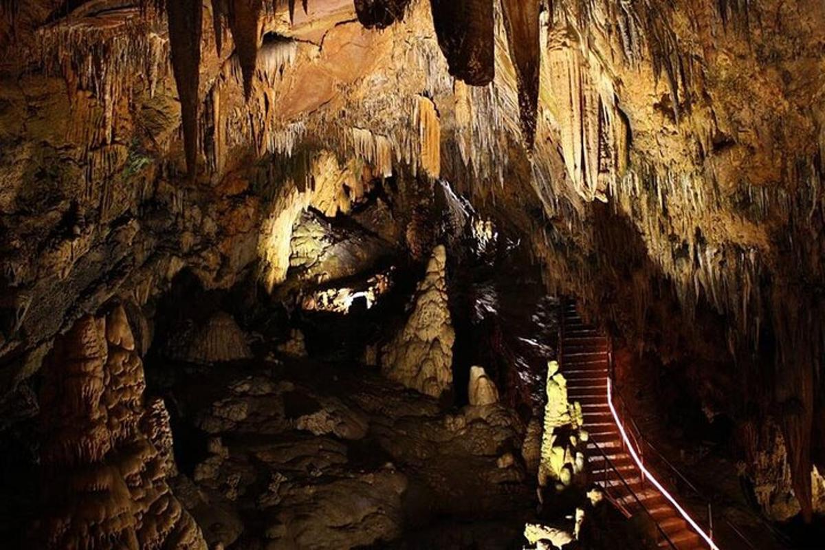 una grotta con una scala che conduce in una grotta