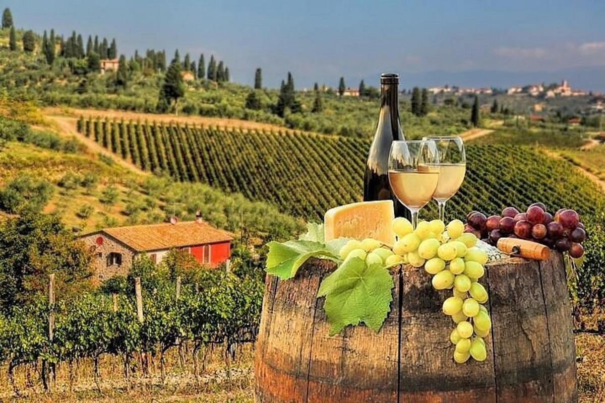 una bottiglia di vino e un bicchiere di vino e uva
