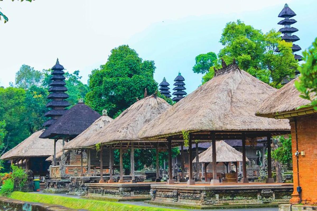 a group of huts with thatched roofs