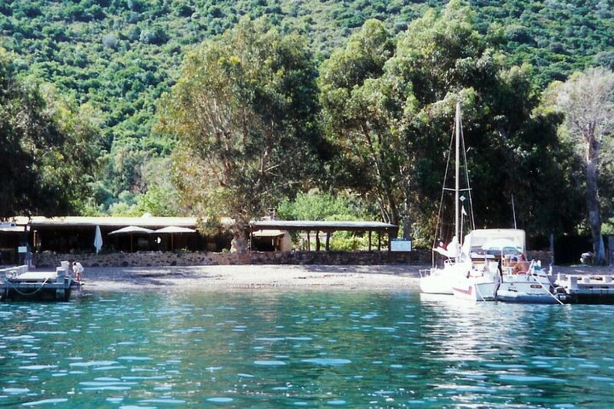 a boat is docked in a body of water