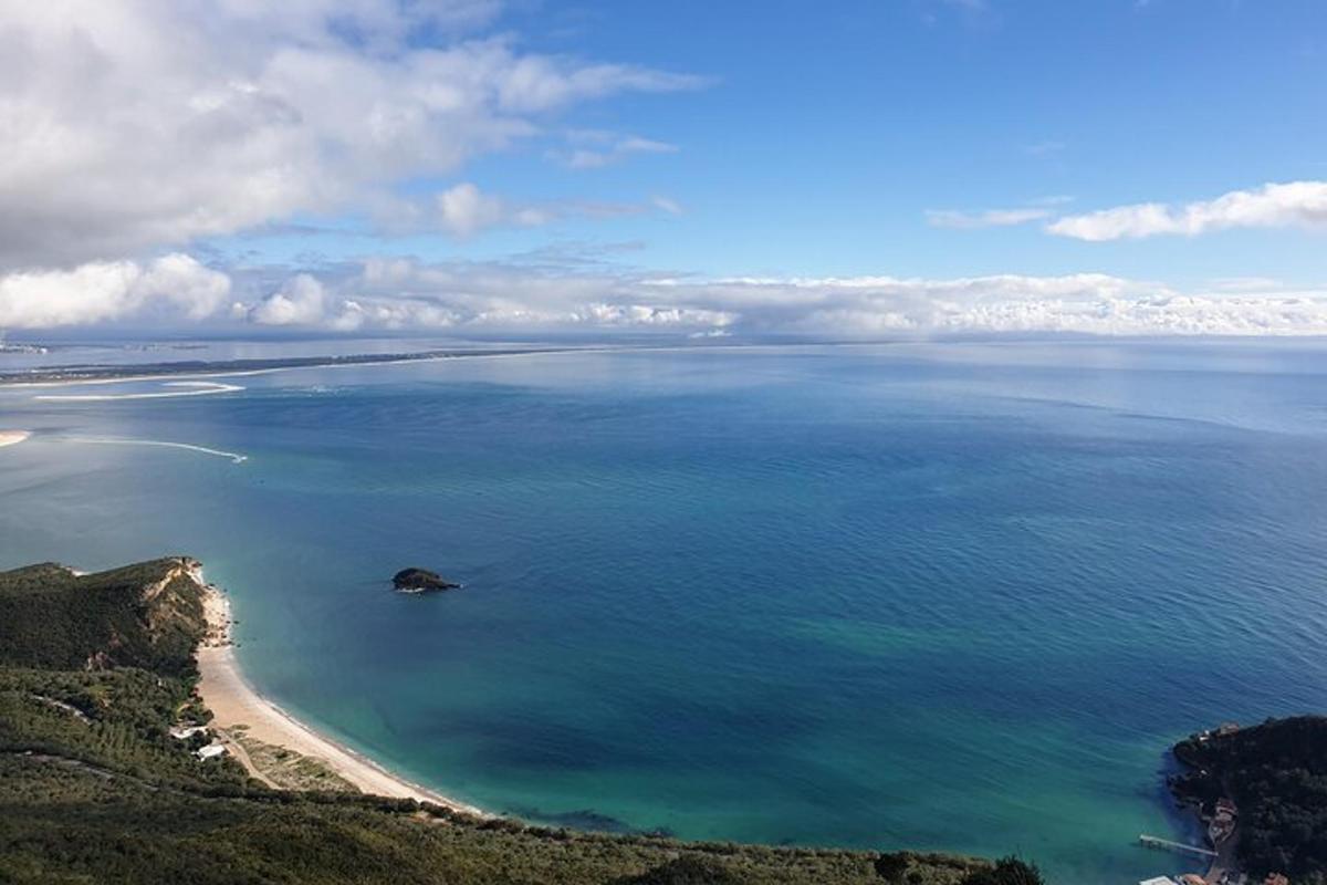 uma vista aérea de uma praia e do oceano