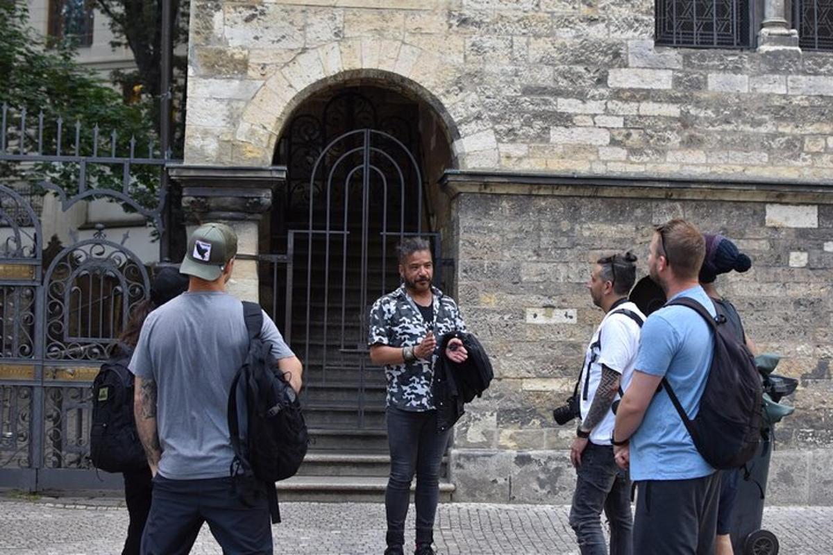 a group of people standing in front of a building
