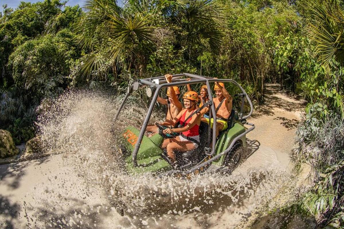 a group of people riding on a ride in the water