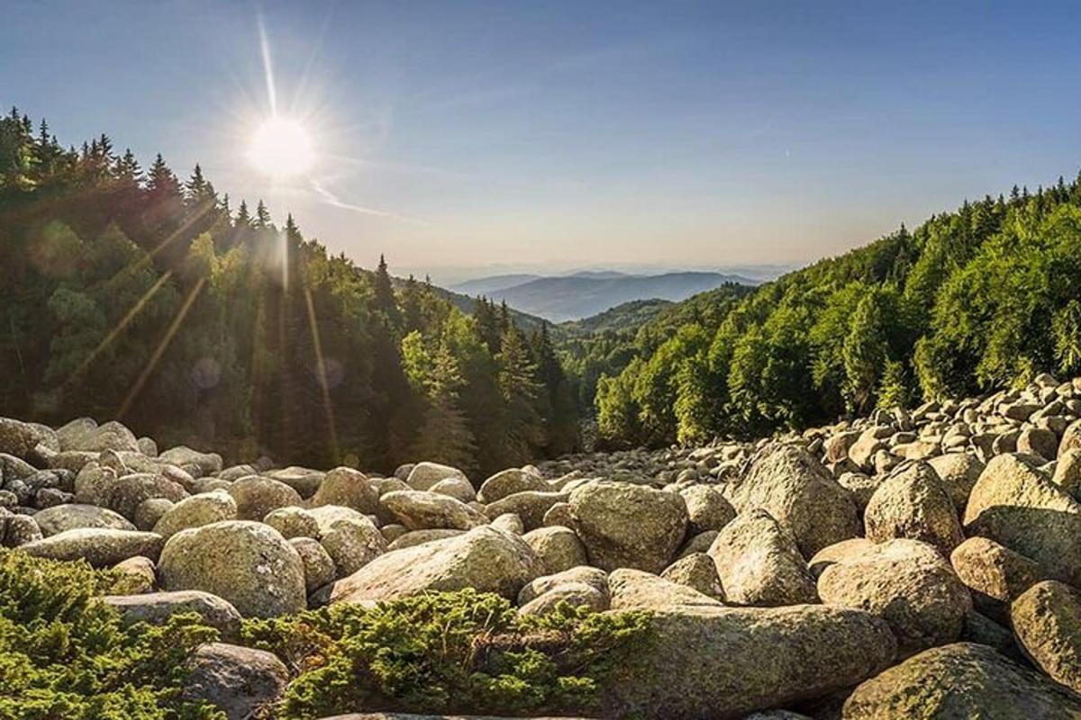 um grande grupo de rochas na encosta de uma montanha