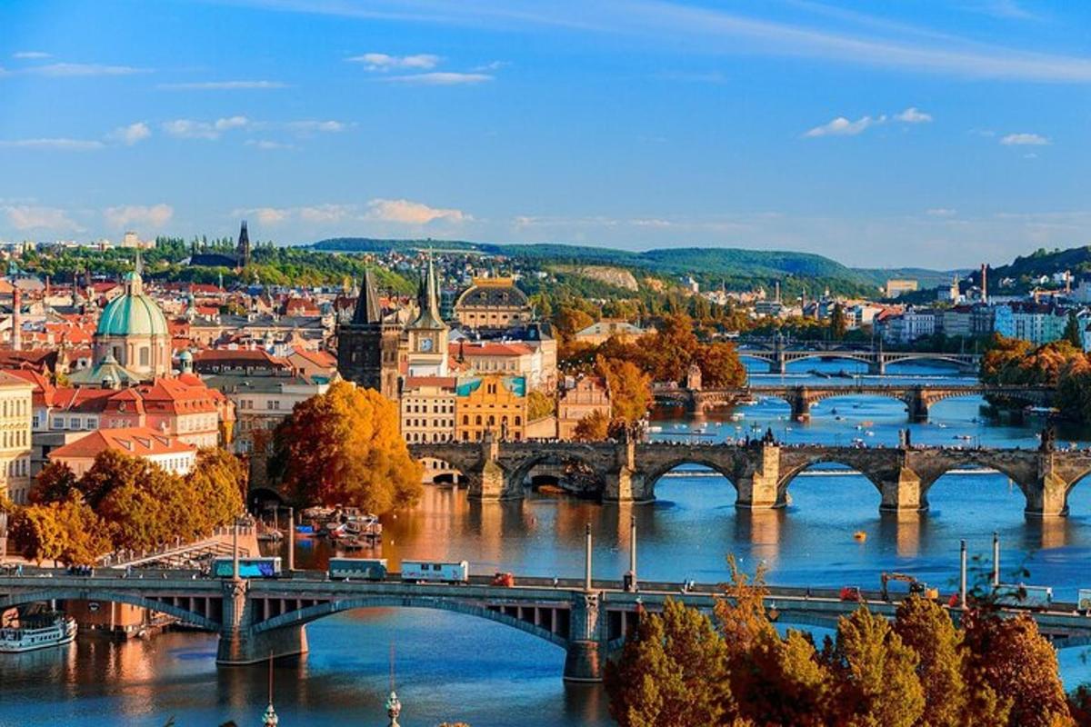 pohled na město s mostem a řekou