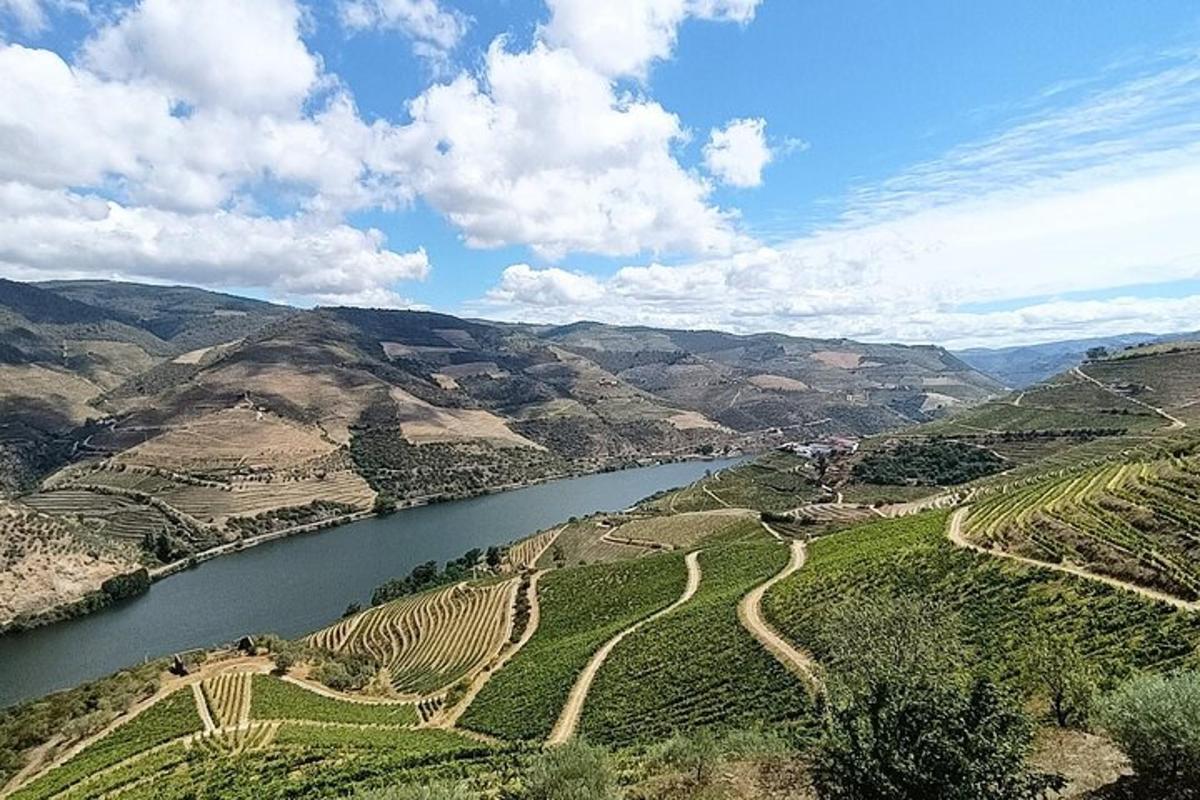 an aerial view of a river and a valley