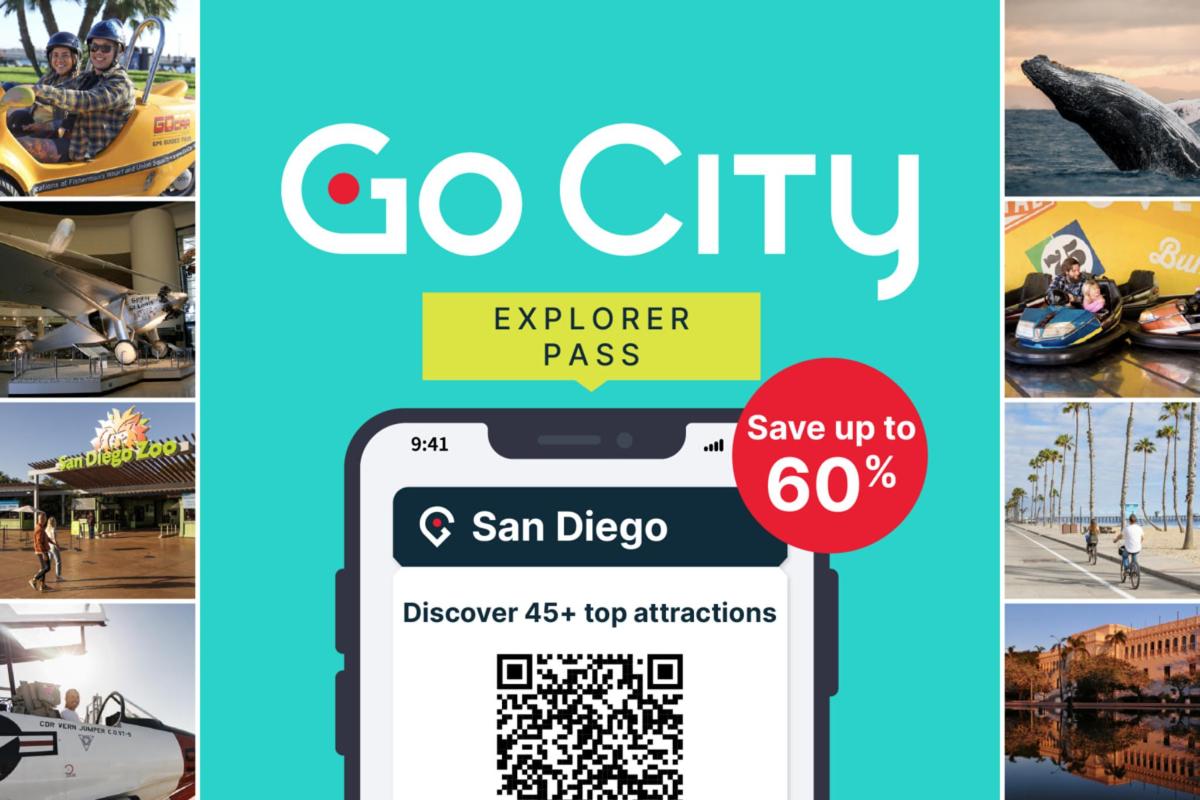 a collage of photos of a cell phone with a go city flyer