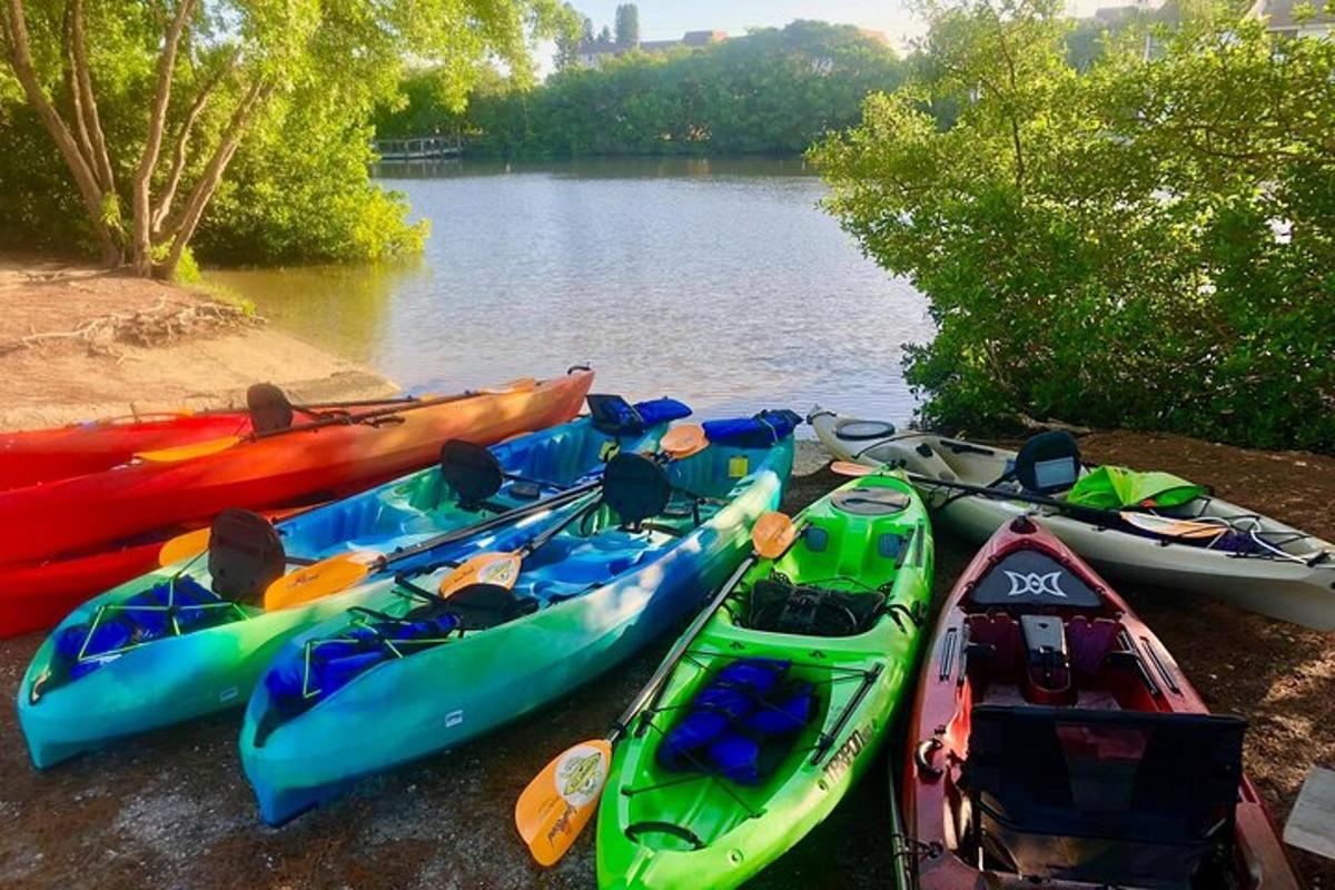 sekumpulan kayak diletakkan di sebelah sungai