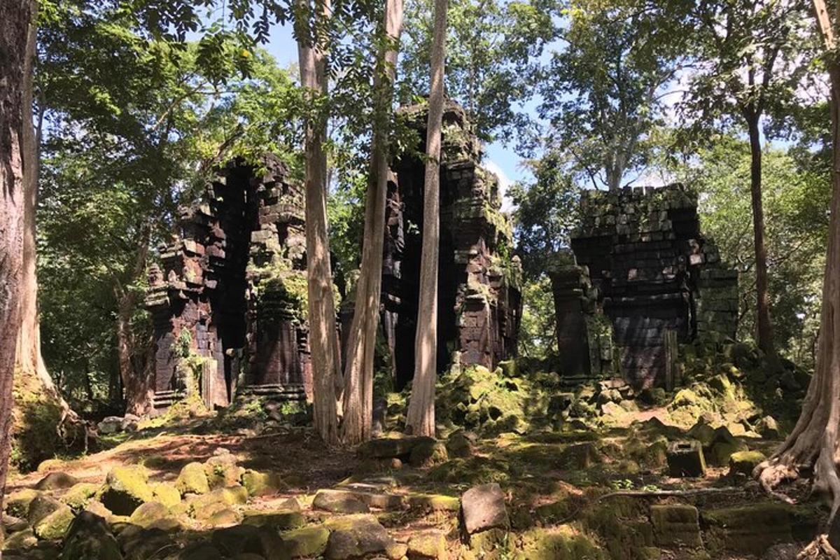 un temple en un bosc amb arbres i roques