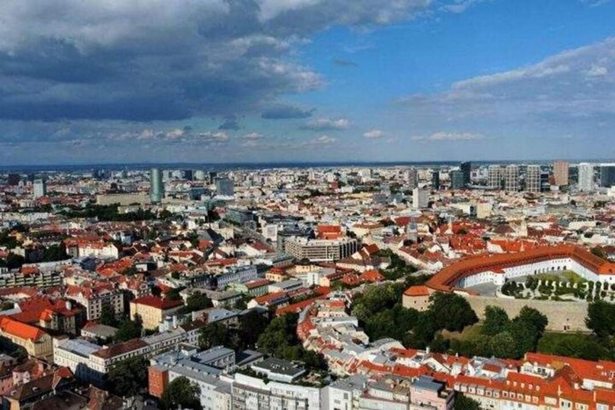 an aerial view of a city with buildings
